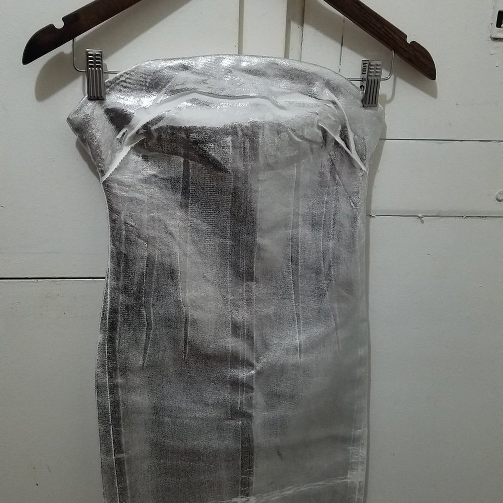 NWT Zara Silver Strapless Midi Dress - Picture 12 of 14